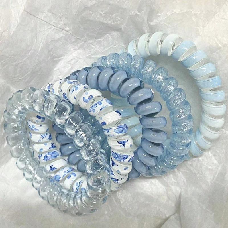 5pcs Blue Tone Ditsy Floral Elastic Hair Scrunchies For Women, Sweet & Cute, Versatile, Elegant, Minimalist, Suitable For Daily Wear, Casual
