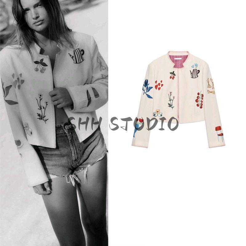 Autumn New Women's Clothing Fashion Minimalist Color Contrast Patchwork Embroider Fashion Round Neck Long Sleeves Outwear 4786206