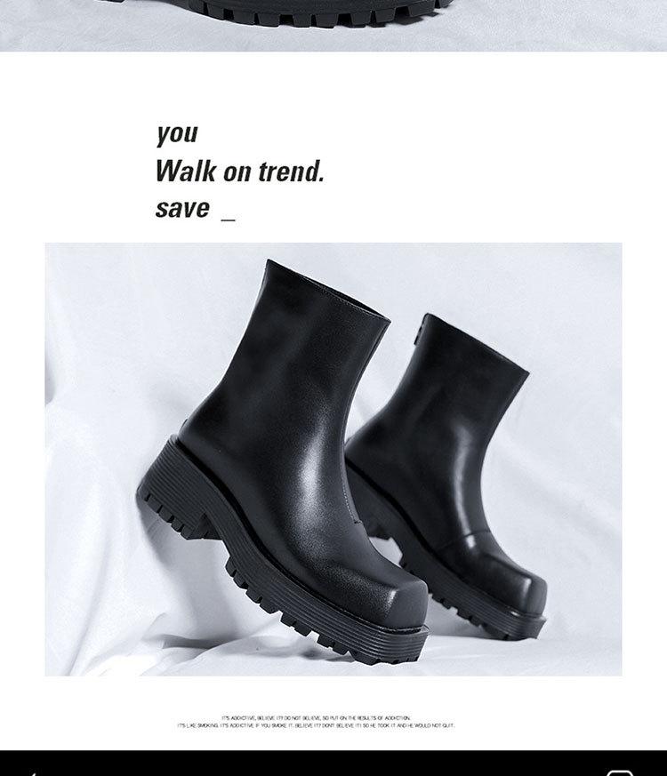 Pánské podzimní kotníkové boty s hranatou špičkou, vysokým svrškem, silnou podrážkou a zadním zipem 8118-R