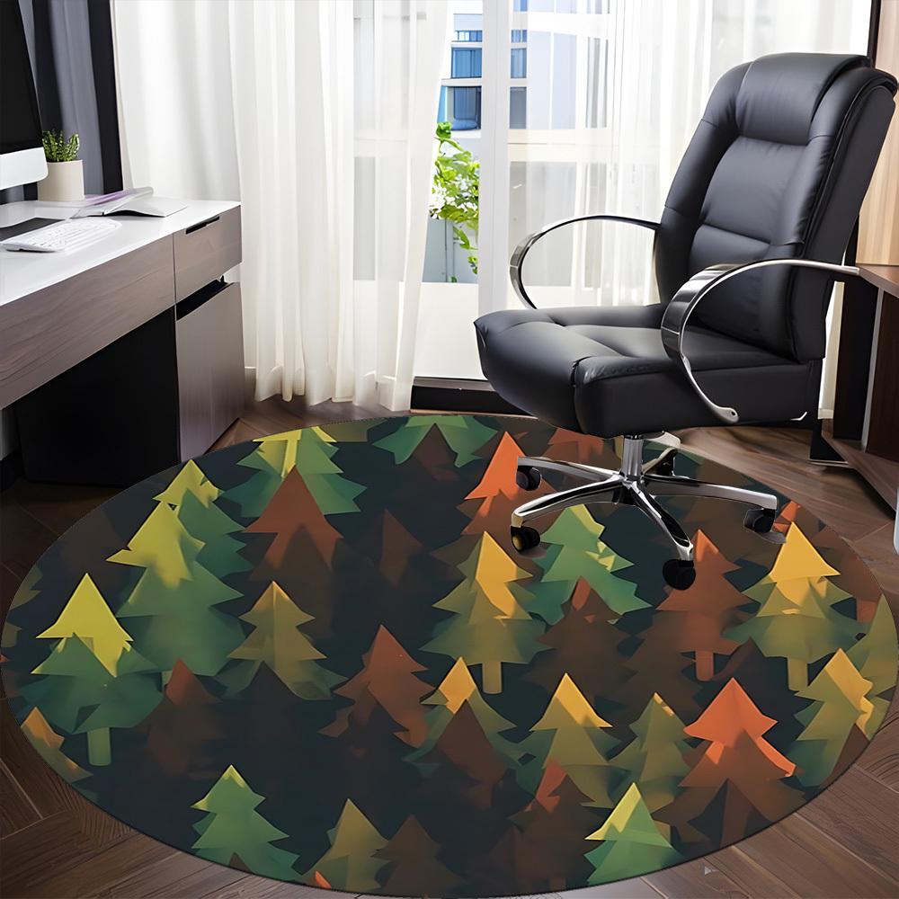 1pc Forest Trees Office Round Area Rug, Indoor Mat Suitable For Office, Under Office Chairs Bedroom Living Room Home Decor, Room Deco