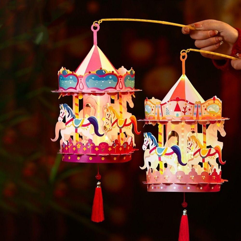 PVC Cartoon Carousel Lantern Handmade Luminous Lanterns Year of the Horse Lantern  New Year