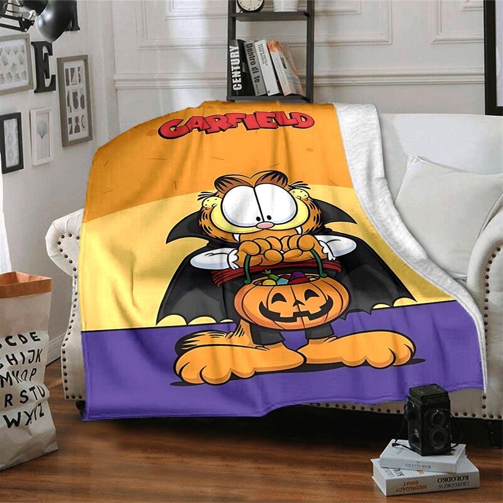 1Pc Garfield Halloween Vampire Treats Flannel Fleece Blanket Soft Warm Throw Blanket For Sofa Bed Couch Home Decor Travel Nap Blanket Xmas Gift Q1741