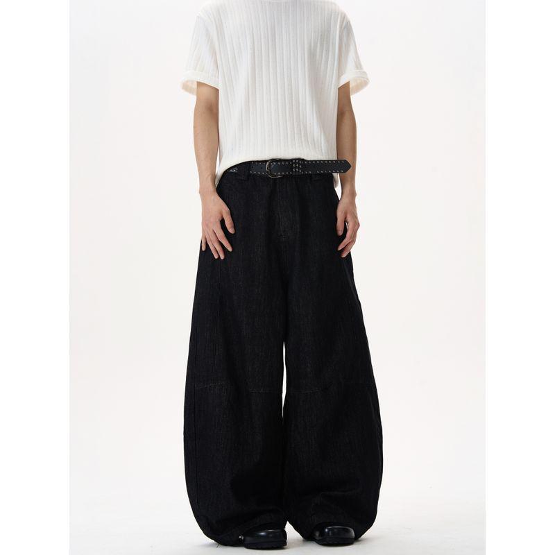 Kisko American Retro Denim Black Washed Baggy Scimitar Jeans Unisex Trendy Brand Cool Wide-Leg Pants