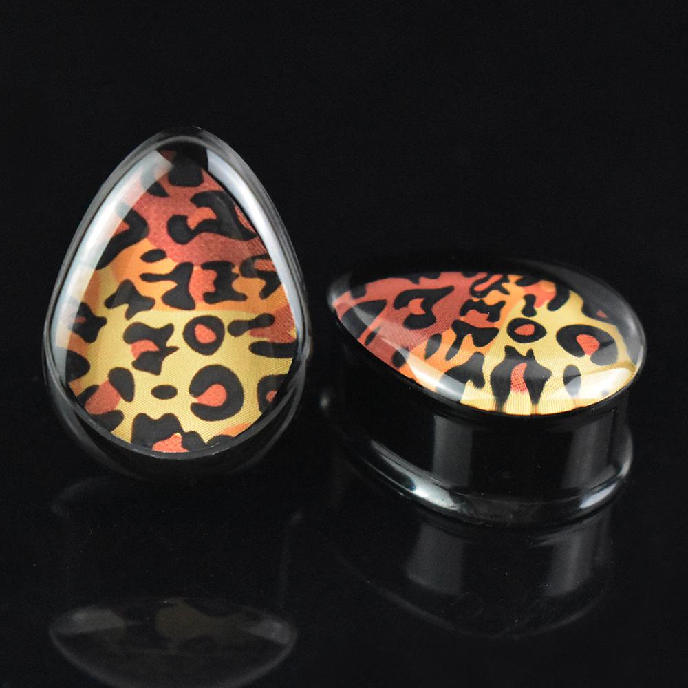 2pcs 8-40mm 1Pair Sexy Leopard Teardrop Double Flared Ear Tunnels and Plugs Ear Piercing Gauge Expander Stretching Tunnels Comf