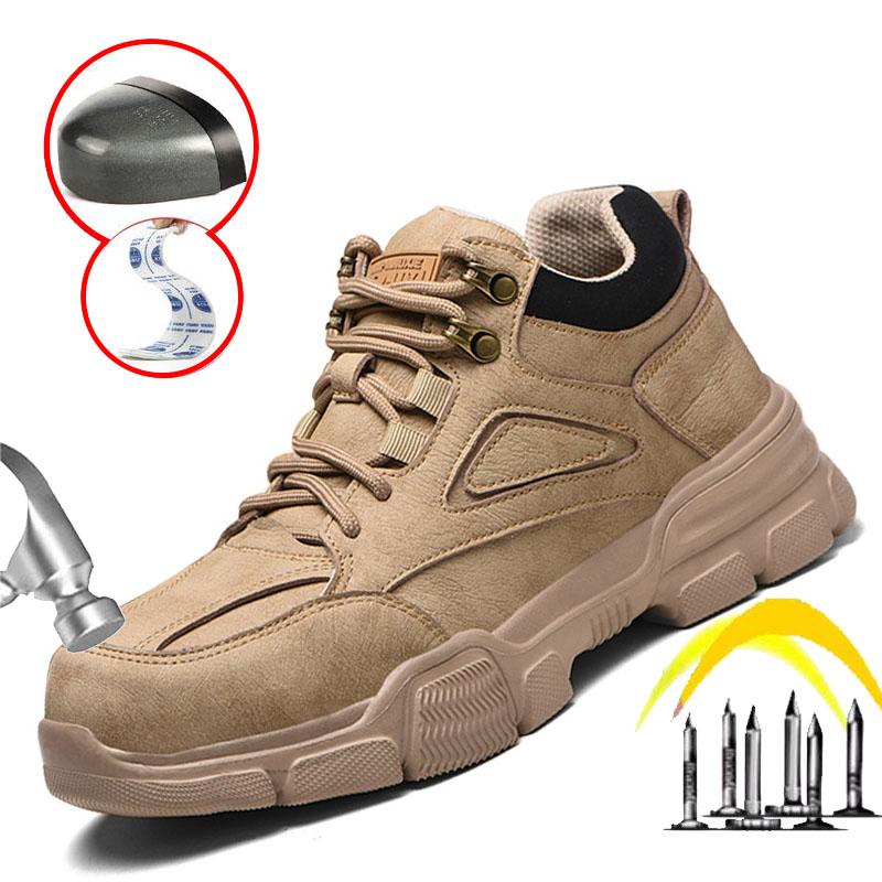 Oulylan Safety Shoes Men Steel Toe Work Shoes Anti-smash Anti-puncture Indestructible Shoes Protective Boots Tactical Boots