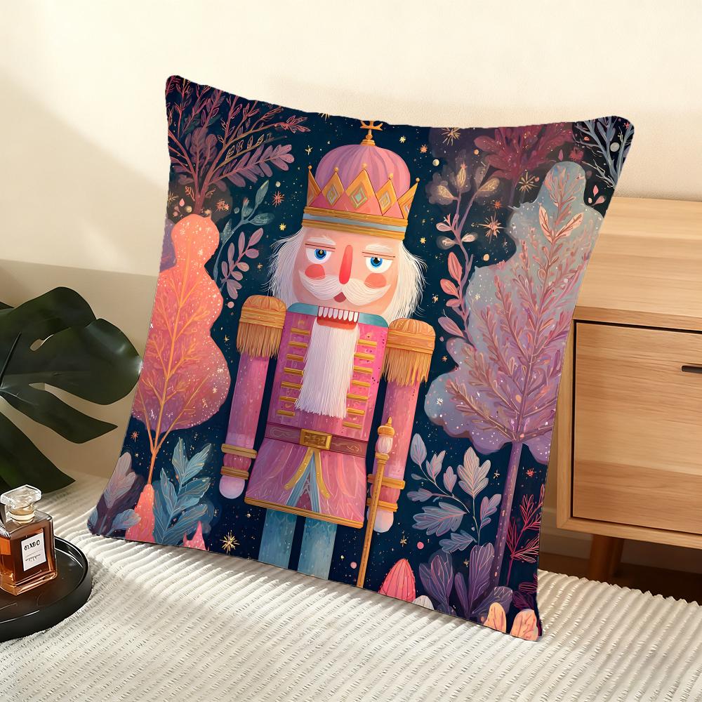 Nutcracker Cartoon Cushion Cover Silky Short Plush Home Sofa Cushion Cover - Invisible Zipper Home Decoration