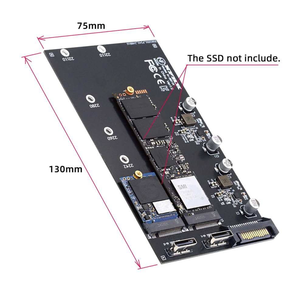 Cablecc Dual Oculink to NVMe NGFF PCIe SSD 2280 22110mm Adapter SFF-8612 SFF-8611 M-Key M.2 (for Motherboard)