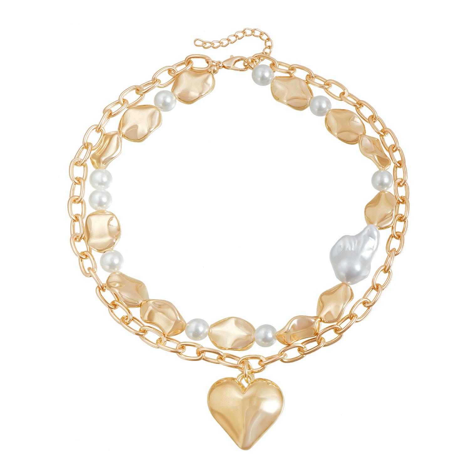 

Женское ожерелье-чокер с цепочкой до ключиц в виде сердца из искусственного жемчуга, с золотым покрытием золотой