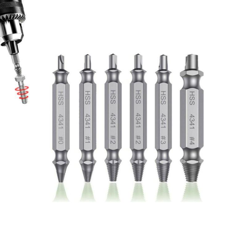 6PCS Screw Extractor Set for Damaged and Broken Bolt Removal High Hardness HSS Drill Bits with Double Headed Design