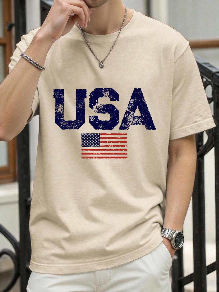 Usa Letter American Flag Prints Man TShirts Cotton T Shirt Hip Hop Summer Clothing Loose Fashion Tee Male AllMatch Streetwear