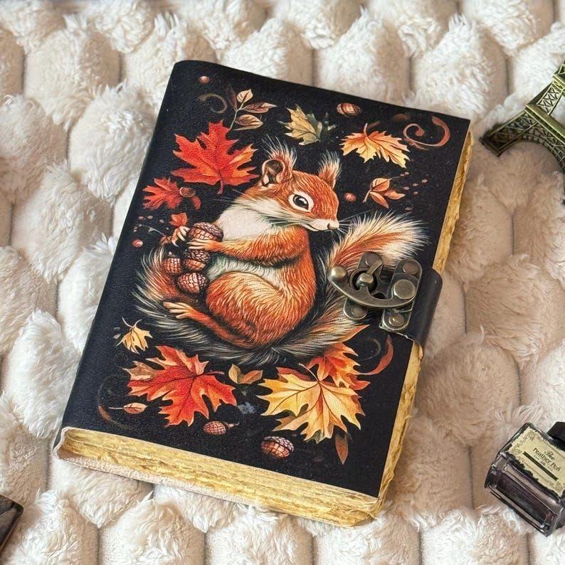 Squirrel Leather Journal: Vintage Handmade Grimoire Book of Shadows