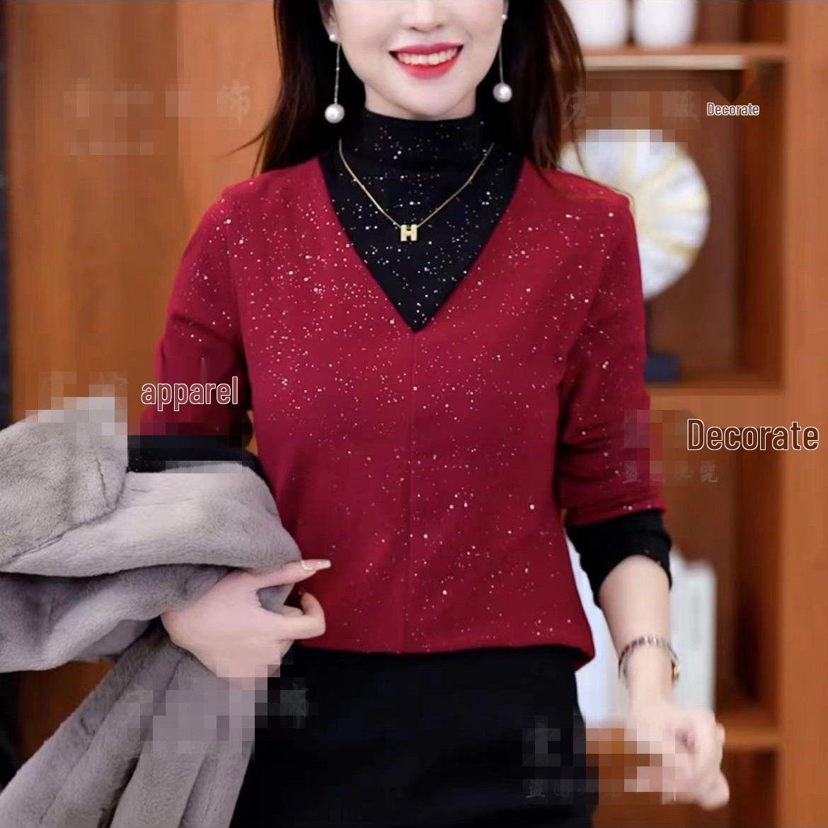 

Women s 2024 Velvet Long-Sleeve Top: Ins Style, Double-Sided, Chic & Versatile for Autumn/Winter XL (125-135 lbs) червоний