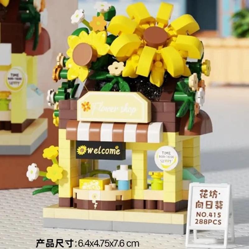 NEW DIY Selling Car Food Truck Fruit Ice Cream Store Flower Street View Building Blocks Kit Girls Bricks Model Kids Toy Children
