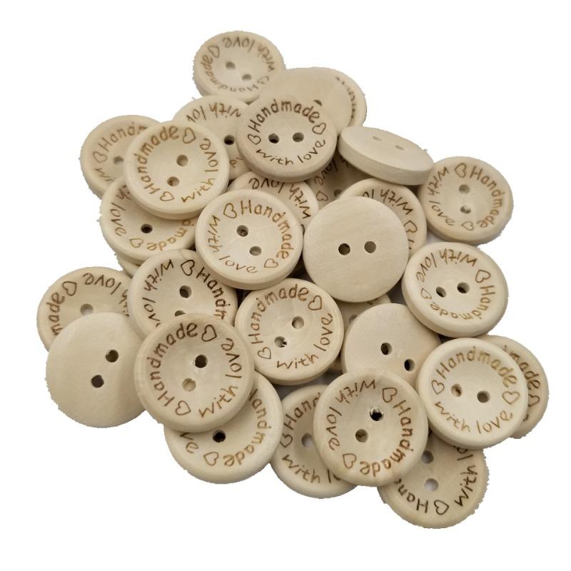 50Pcs 2Hole Natural Wooden Buttons handmade with love wood Button For Scrapbooking Craft DIY Clothing Sewing Accessories