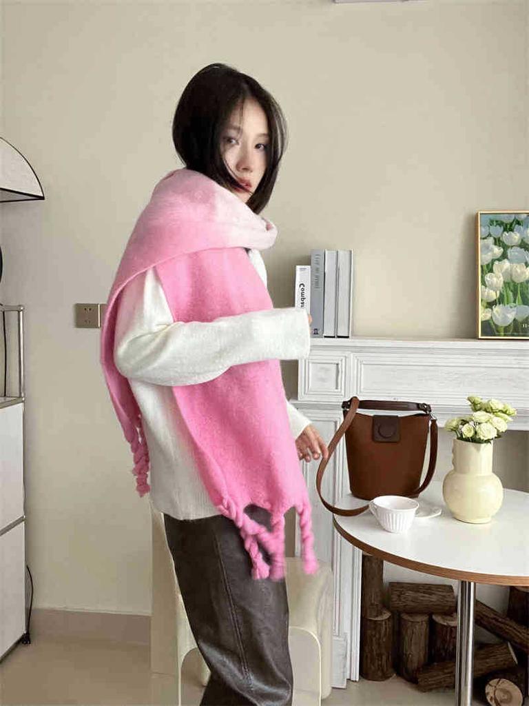Encore Red Gradient Hanging Dyed Mohair Twist Braid Scarf Female Solid Color Couple Scarf Thick