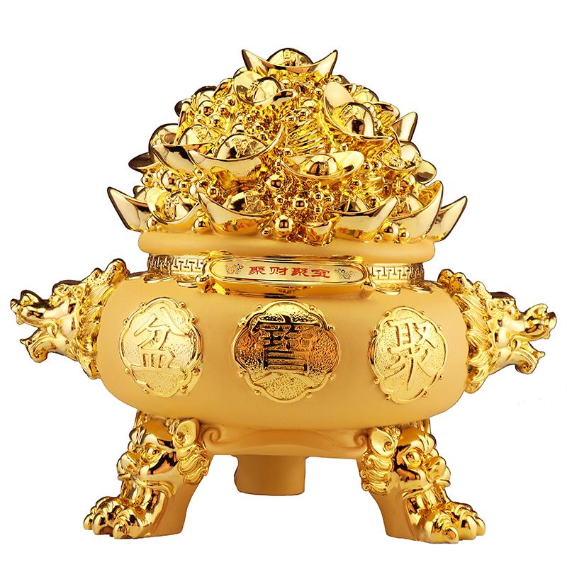 

Resin Wealth Gathering Treasure Pot Ornament Living Room Home Decoration Piggy Bank Ornament Decoration Home Decor 18x15x18cm