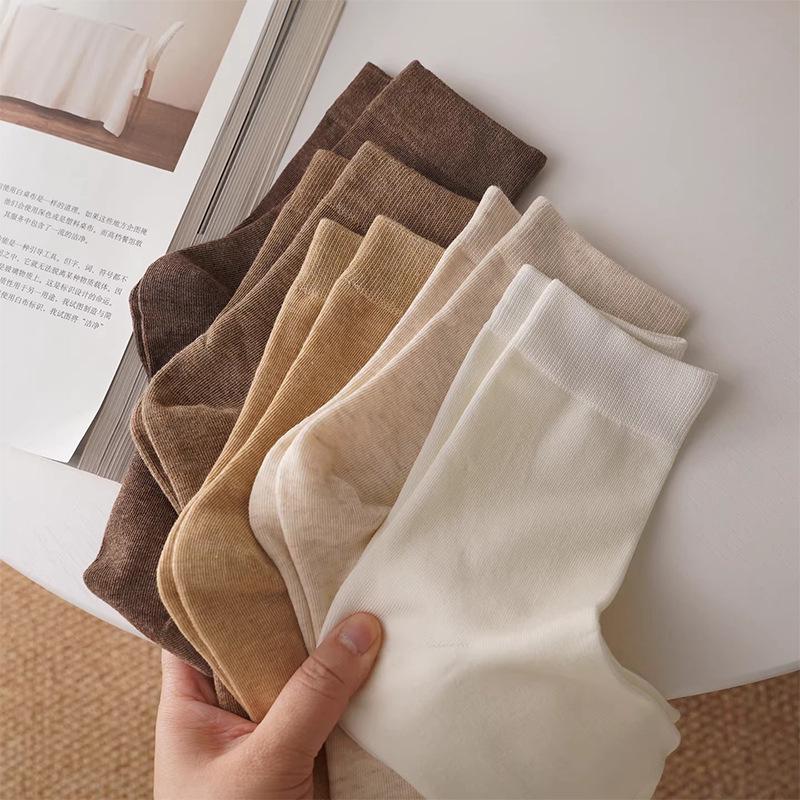 Women's Pure Cotton Breathable Odor-Resistant Mid-Calf Socks - Meilade Versatile All Cotton Loosely Stacked Postpartum Socks.