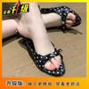 Summer new bow, thin heel, one-word drag, niche design, polka dot, open-toed cool slippers