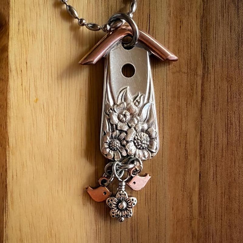

Полый посеребренный нож скворечник кулон винтажное ожерелье ручной работы для любителей птиц коллекционеров ювелирных изделий