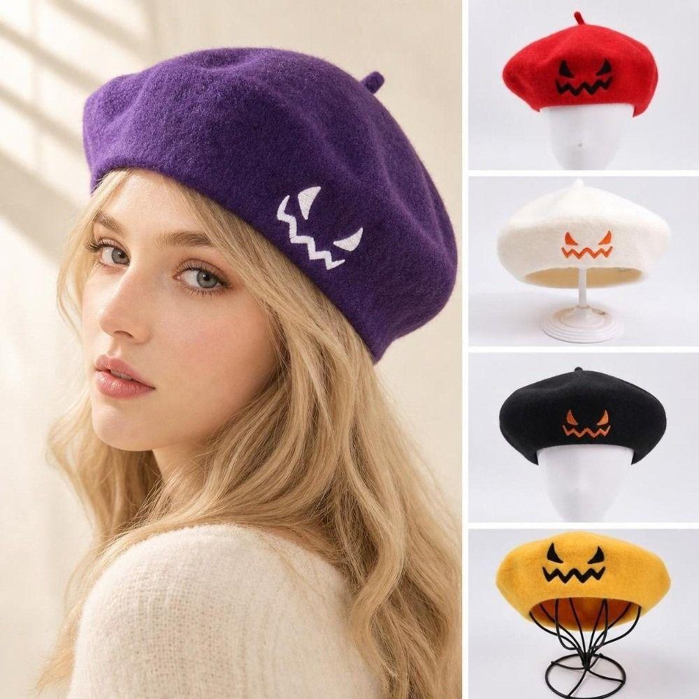 Embroidered Face Painter Hat Lightweight Artist Hat Warm Pumpkin Beret Hat  Autumn Winter Wear