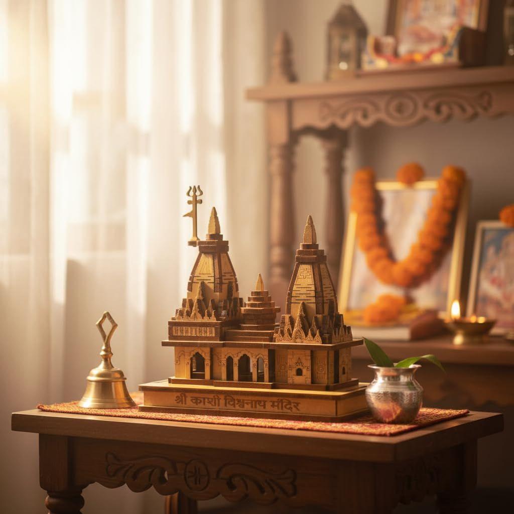 Kashi Vishwanath Tempel Holzmodell - Exquisites Kiefern-MDF-Handwerk Ideal zum Verschenken und für Puja-Spiritualität und Heimdekoration und Puja