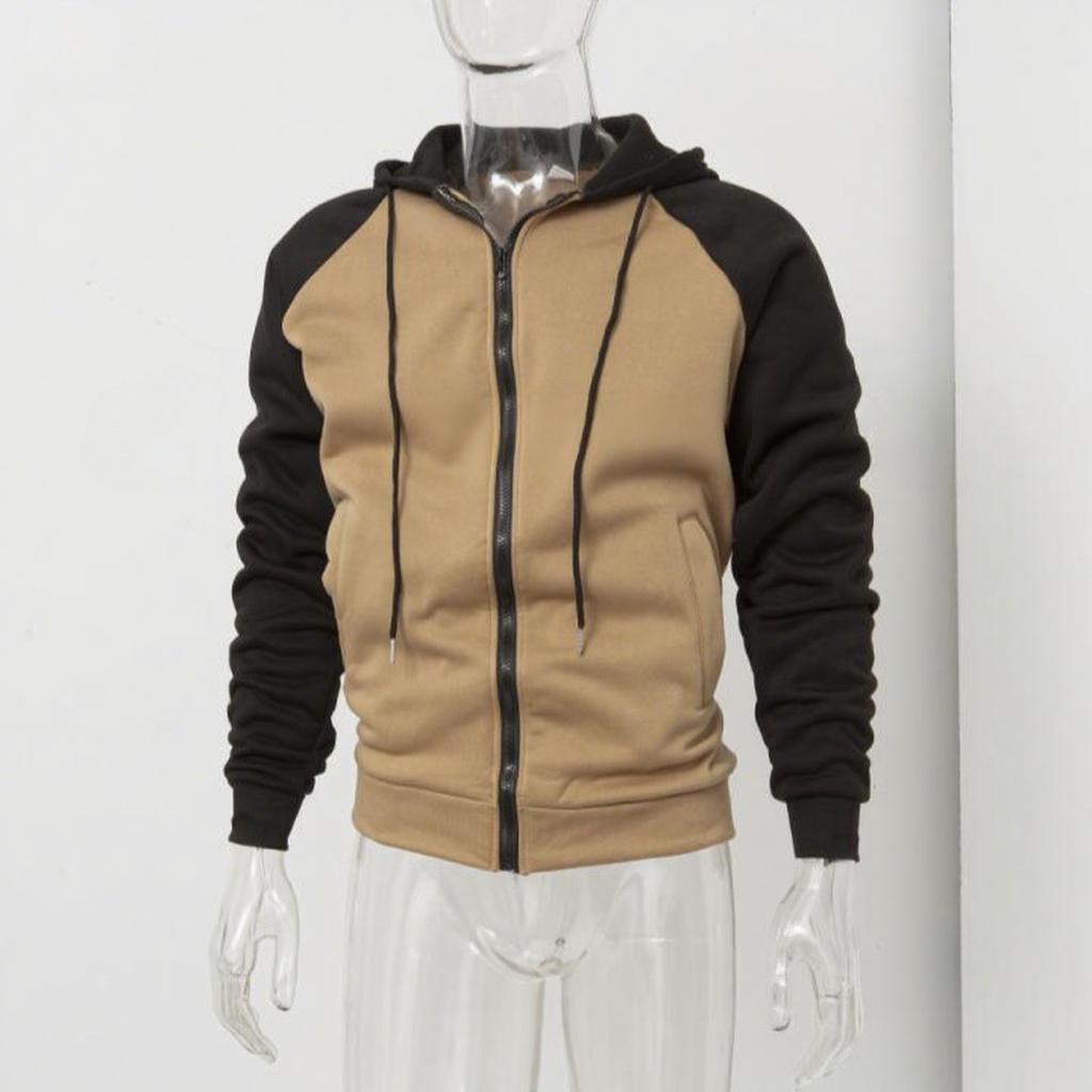 Autumn and Winter Zippered Fleece Lined Plus Size Casual Hoodies Men's Color - Block Hooded Sweatshirts