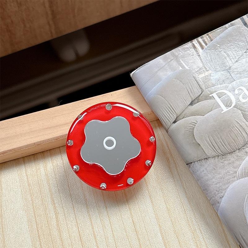 Solid Color Round Ring Flower Mirror Mobile Phone Airbag Holder Paste Retractable Desktop Female Gift
