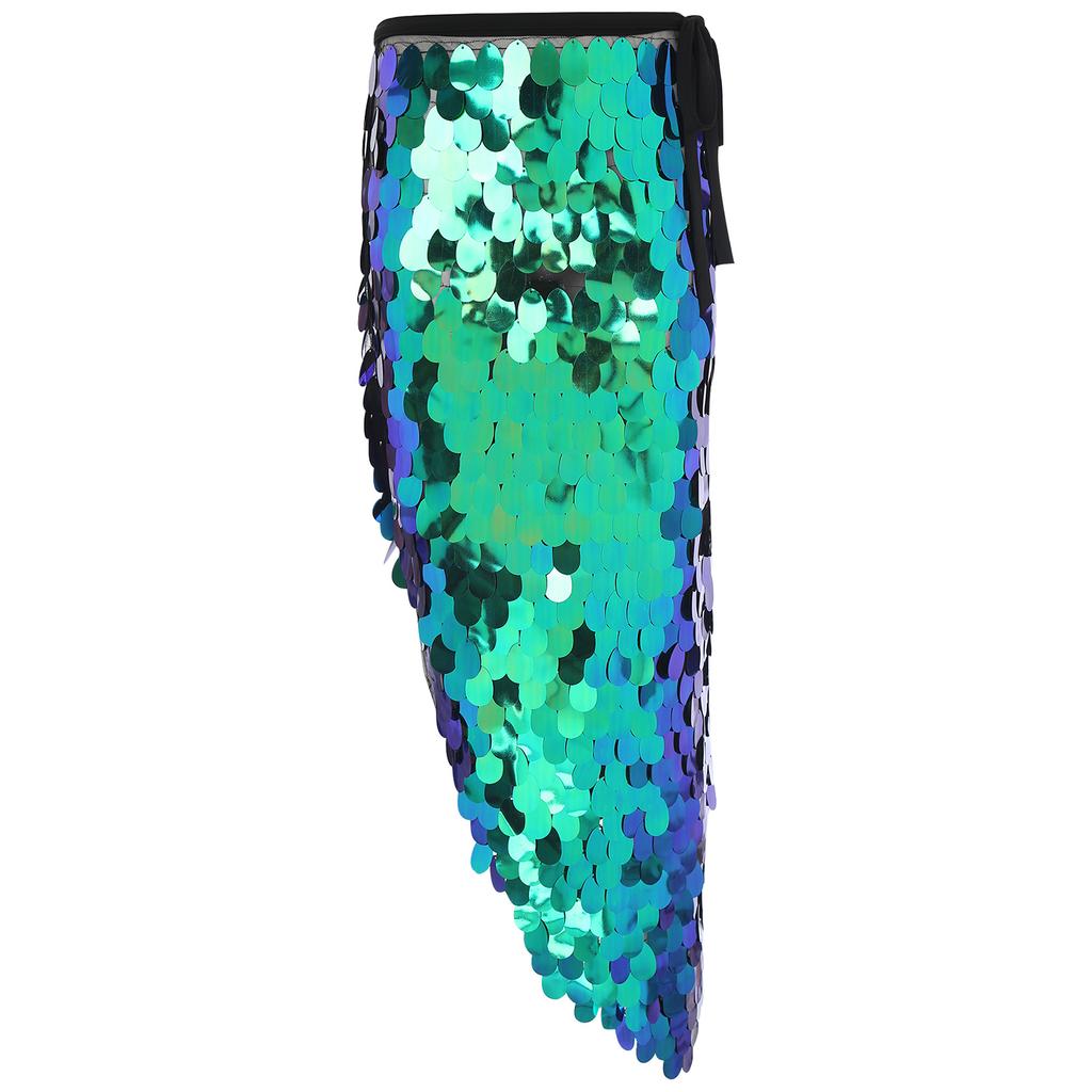 Womens Sparkly Sequin Hip Skirt Belly Dance Costume Lace Up Mermaid Scarf Wrap Halloween Festival Wear