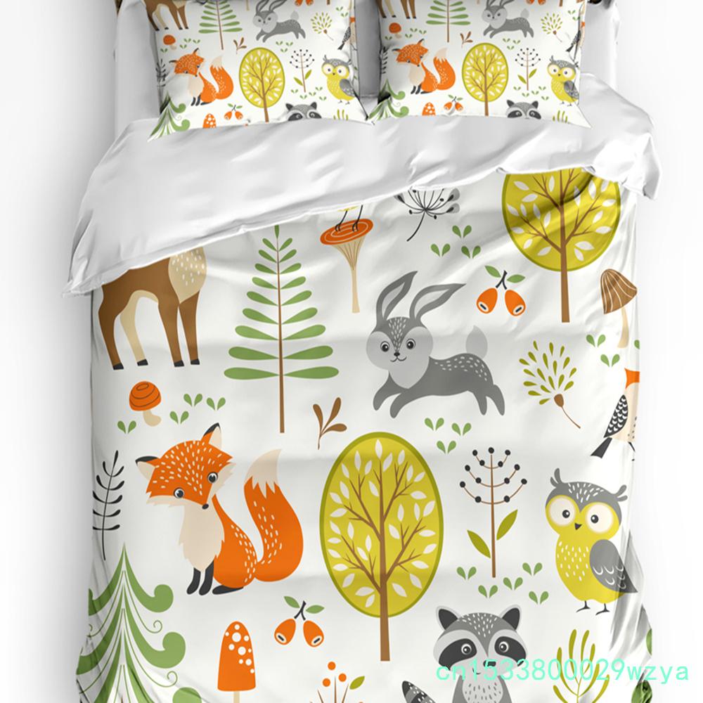 Nursery Bedding Set Comforter Duvet Cover Pillow Shams Funny Playful Jungle Animals Wildlife Mammal Bedding Cover Double Bed Set