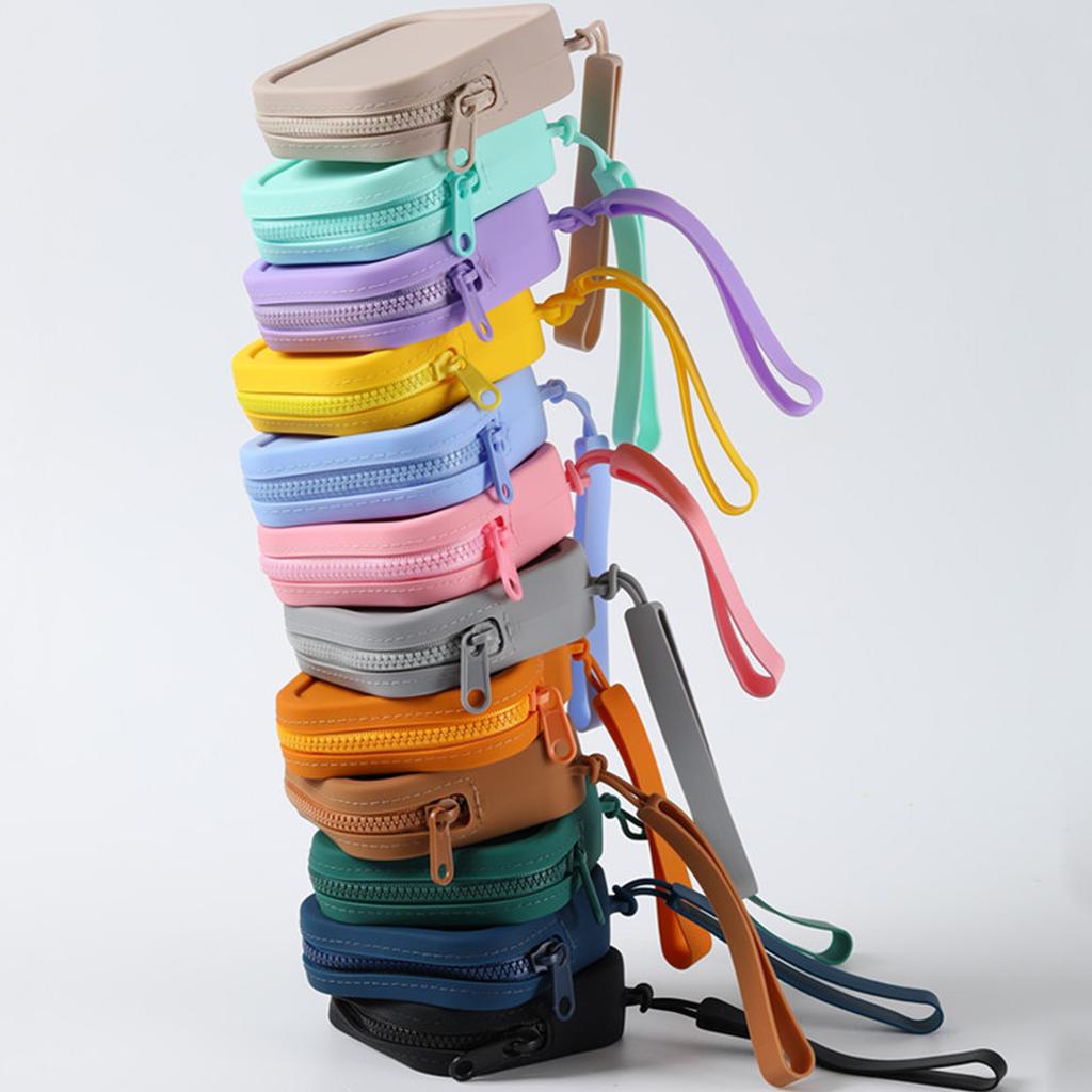 Small Square Silicone Purse Coin Bag Small Coin Wallet Small Cosmetic Bag Charging Cable Storage Case For Women Student