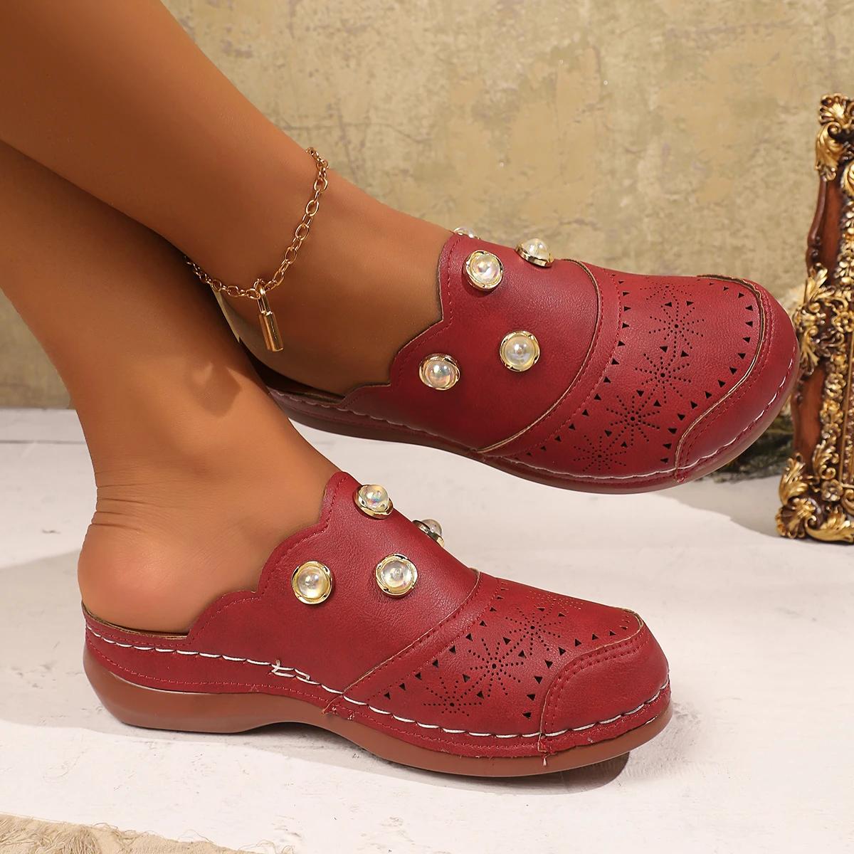 

Fashion 2025 New Women Slippers Fashion Pearl Closed Toe Sandals Comfort Thick Sole Slippers Outdoor Lightweight Shoes Slides Women 43