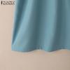 ZANZEA Damen Sommer Freizeit Rundhals Einfarbig Kurzarm Kleid