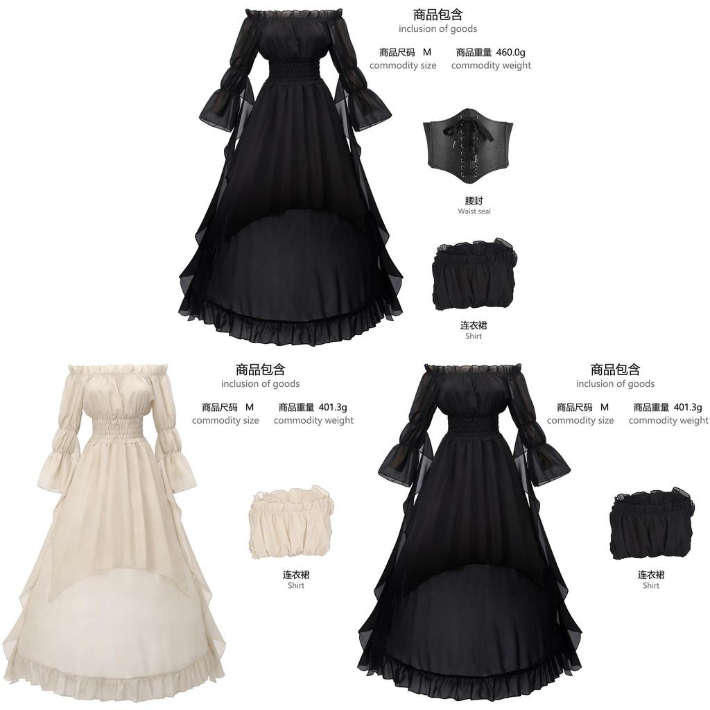 Medieval Victorian Womens Off Shoulder Dress With Linen Fabric For Halloween Renaissance Fair Performances