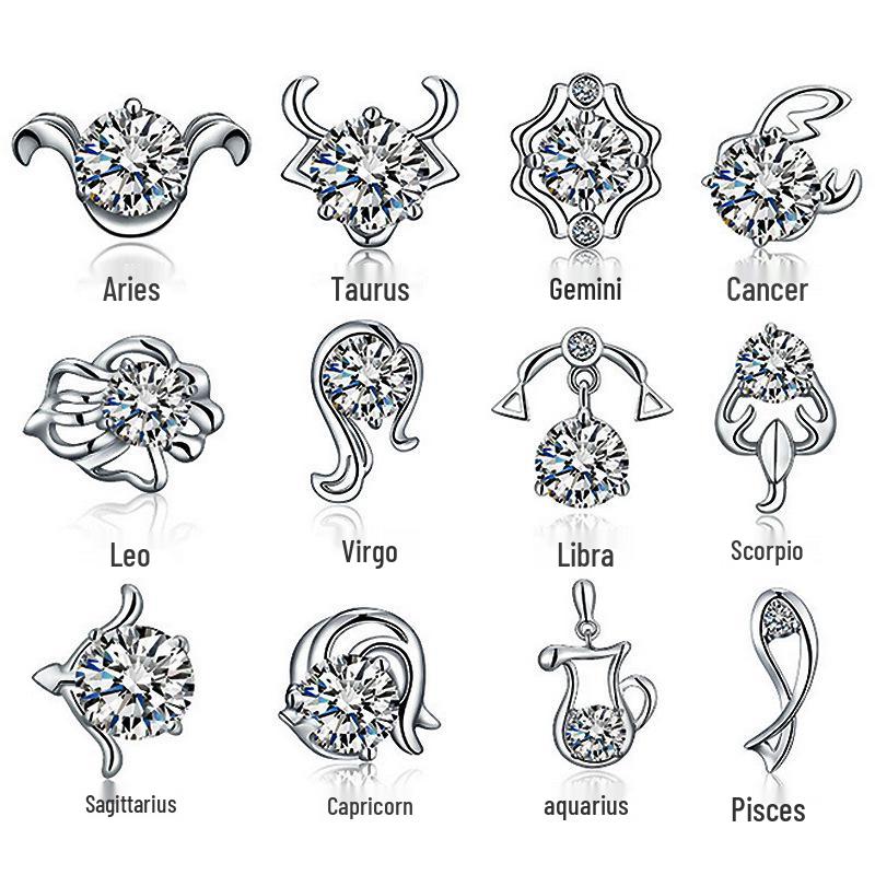 Korean Zircon Stud Earrings - Trendy Twelve Constellations Style