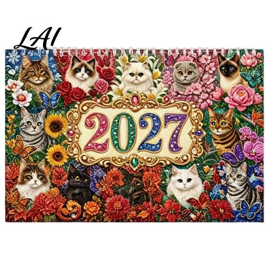 DIY Calendar Kit 2027 Diamond Art Painting Pattern Wall Calendar Rhinestone Gem 12 Monthly Planner Jan. 2026-Dec. Hanging for Home Office