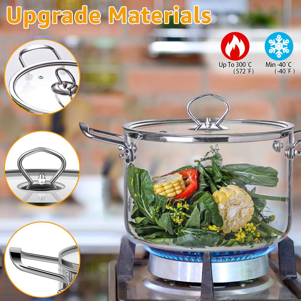 Glass Saucepan Clear Cooking Pot with Lid Heat Resistant Glass Soup Pot Dual Handles Saucepan Kitchen Cooking Tools Cookware