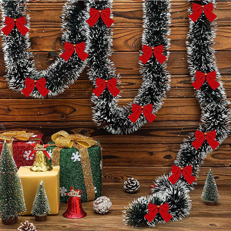 For DIY Wreath Christmas Tree Ornaments New Year Home Table Decor Artificial Christmas Garland Xmas Garlands with Bowknot