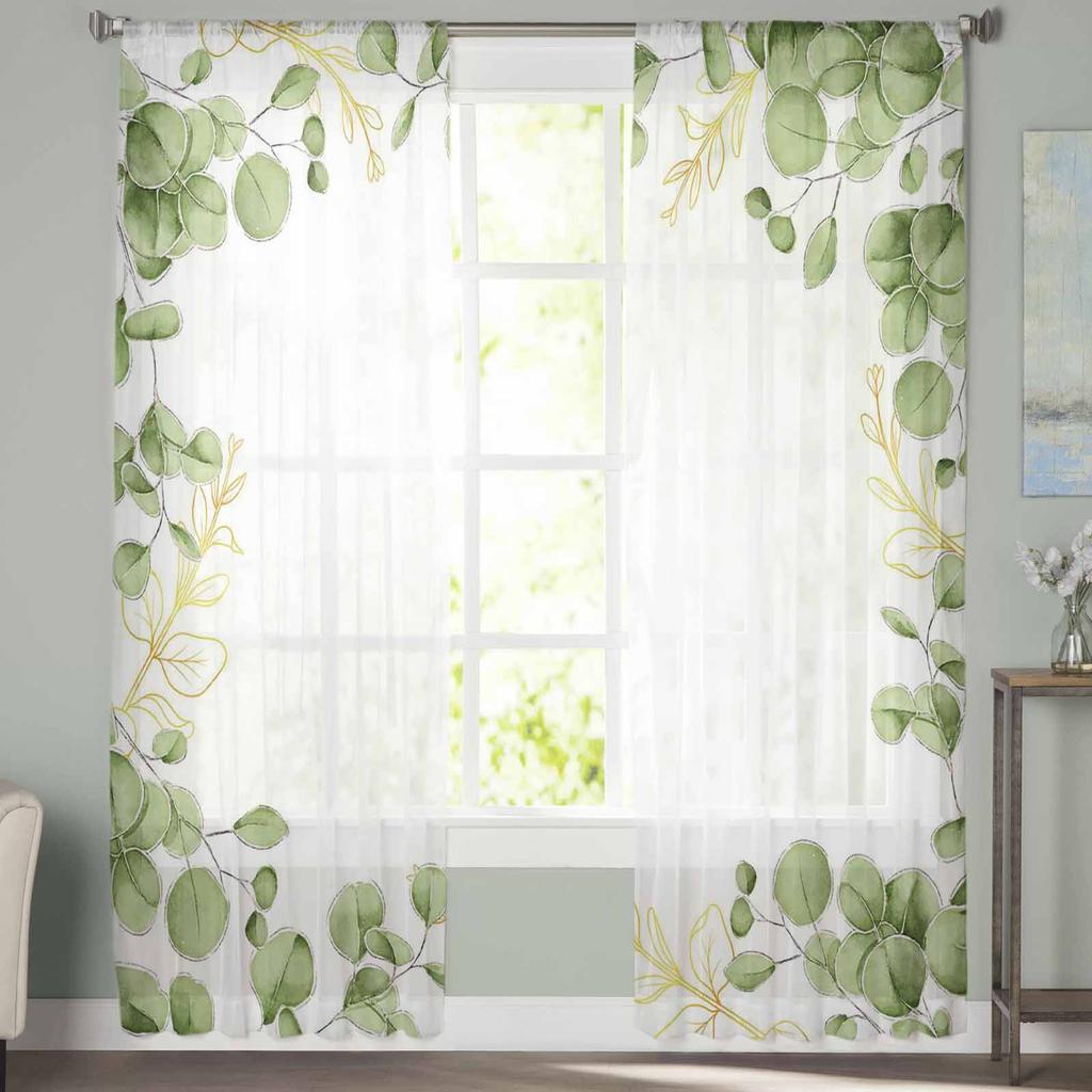 Sommer Aquarell Eukalyptus Blätter Sheer Fenster Vorhänge Für Wohnzimmer Küche Kinder Schlafzimmer Voile Hängen Vorhang