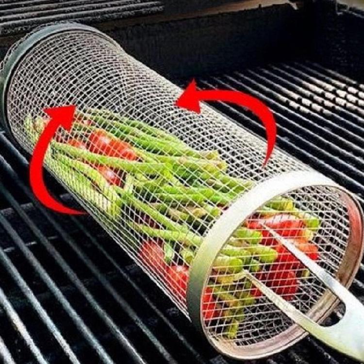Portable BBQ Mesh Cylinder BBQ Net Tube Efficient Grilling Basket For Even Heat Distribution On Vegetables And Seafood