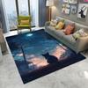 Night Scene Themed Carpet With Moon Cat Patterns Artistic Illustration Style Dreamy Elegant Non Slip Rug For Living Room Bedroom