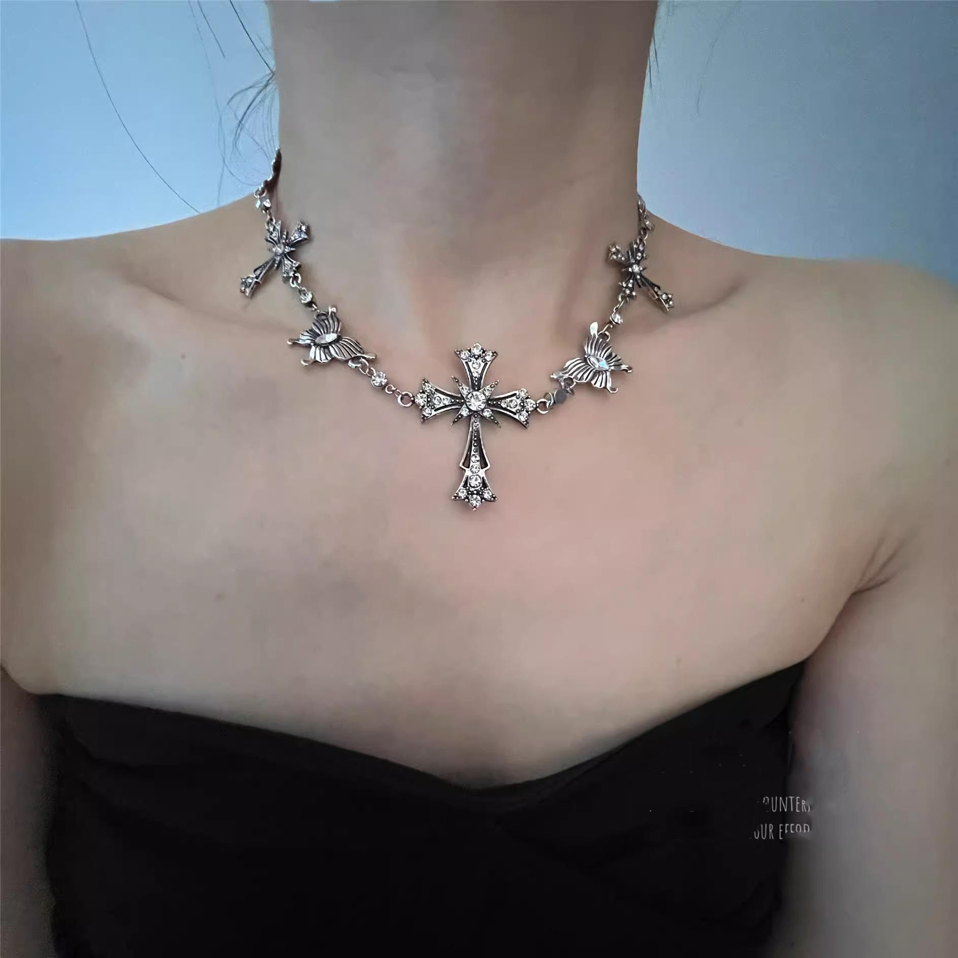 Light Luxury Niche Fashion Simple Retro Cross Necklace Butterfly Cross