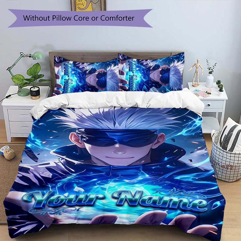 3pcs Gojo Satoru Cover Set - Personalized Name, HD Printed Bedding with 1 Cover and 2 Pillowcases - Perfect for Home Decor, Easy Care