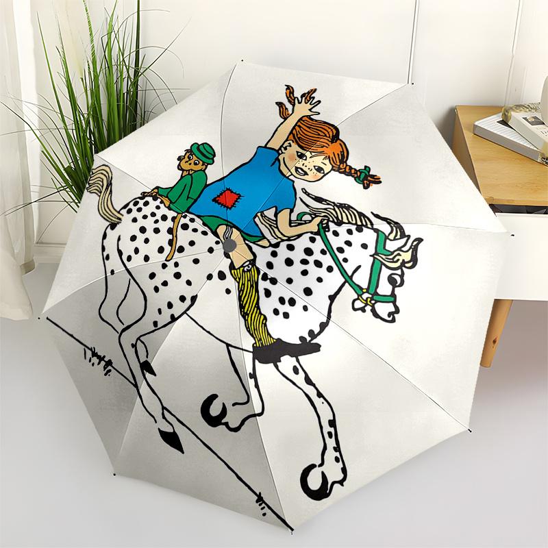 

Pippi Longstocking Themed Travel Umbrella-8 Ribs Automatic Opening and Closing, Portable Folding Design, Compact and Stylish Umbrella Suitab