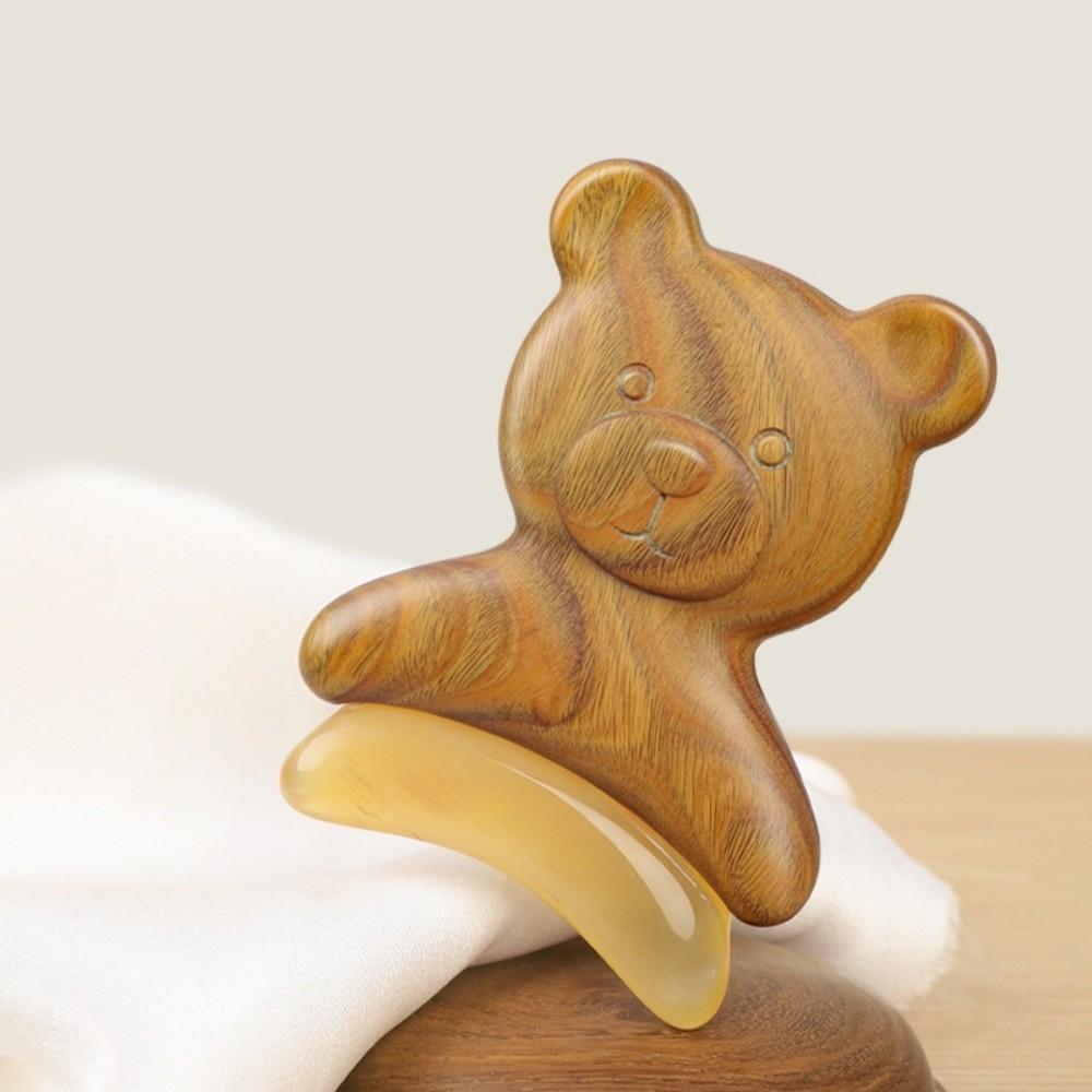 Reduce Puffiness Bear Shape Skin Scraping Board Green Sandalwood Massager  SPA