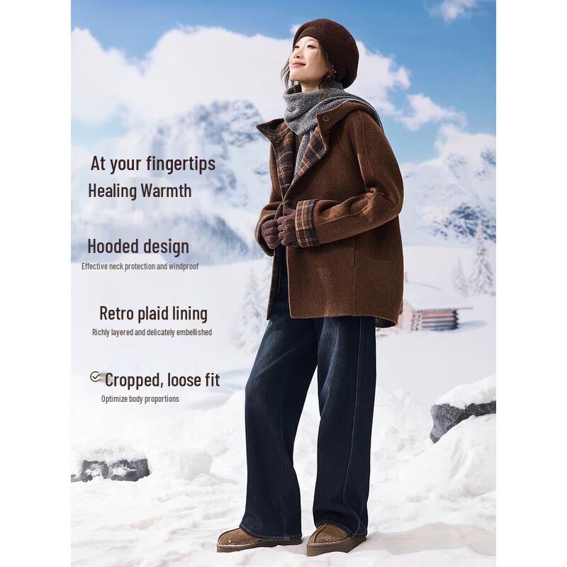 Retro Plaid Wool Blend Hooded Double-faced Coat