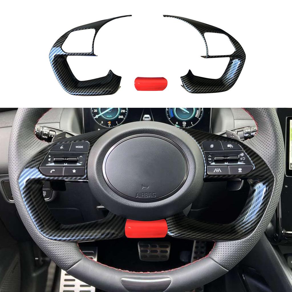 3pc Carbon fiber color Steering Wheel Cover Trim Fit for Hyundai Santa Cruz Tucson   Elantra