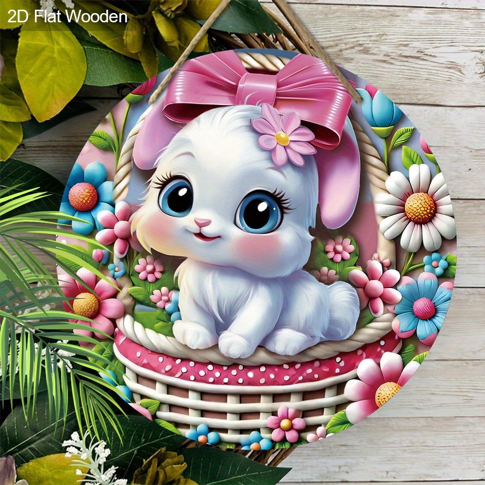 

Деревянное украшение в виде пасхального кролика - пасхальный кролик с цветочной корзиной - для двери, стены, дома, комнаты, фермы, улицы, магазина, гаража, бара, сада