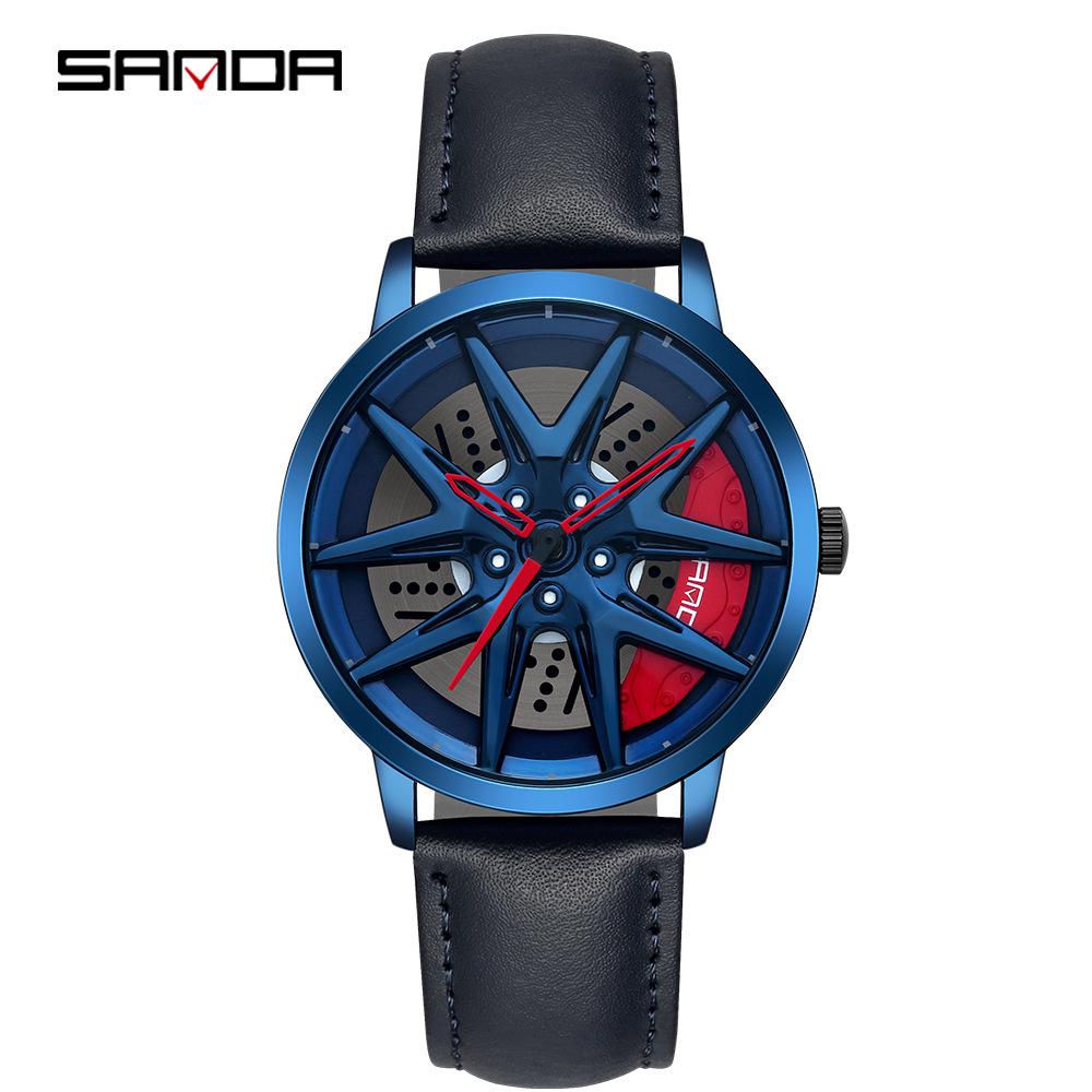 Sanda Men's 1061 Waterproof Leather Strap Watch with Trendy Hollow Dial