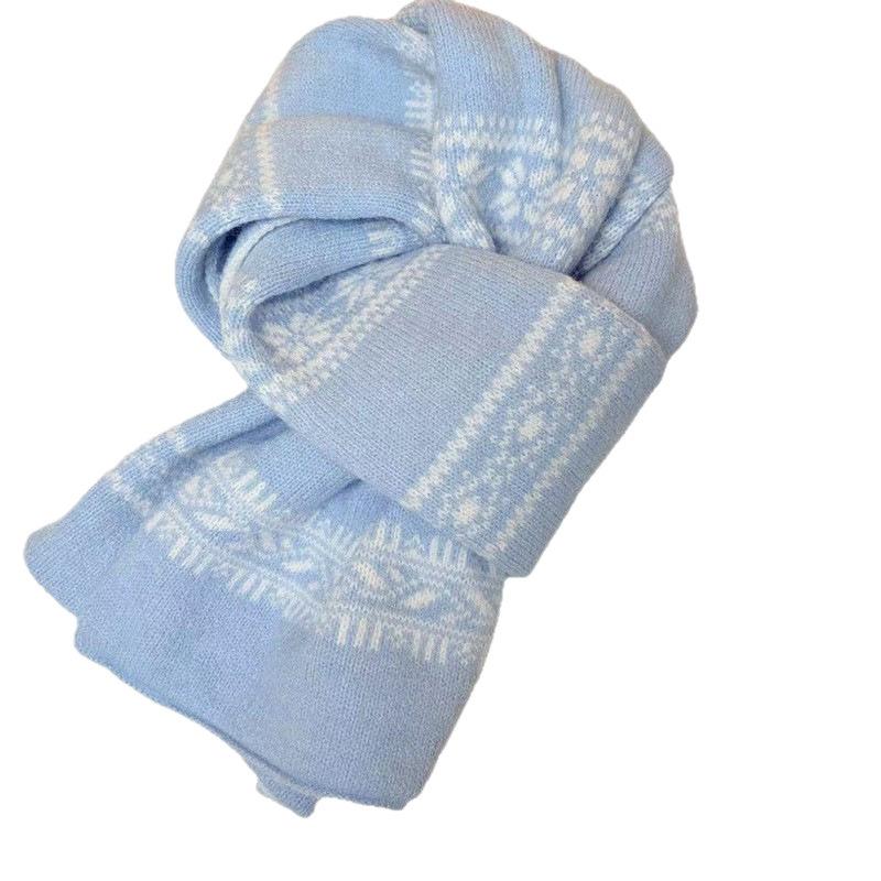 Double-sided Snowflake Fair Island Knitted Scarf Autumn and Winter Couple's Warm Shawl Imitation Cashmere Scarf Unisex