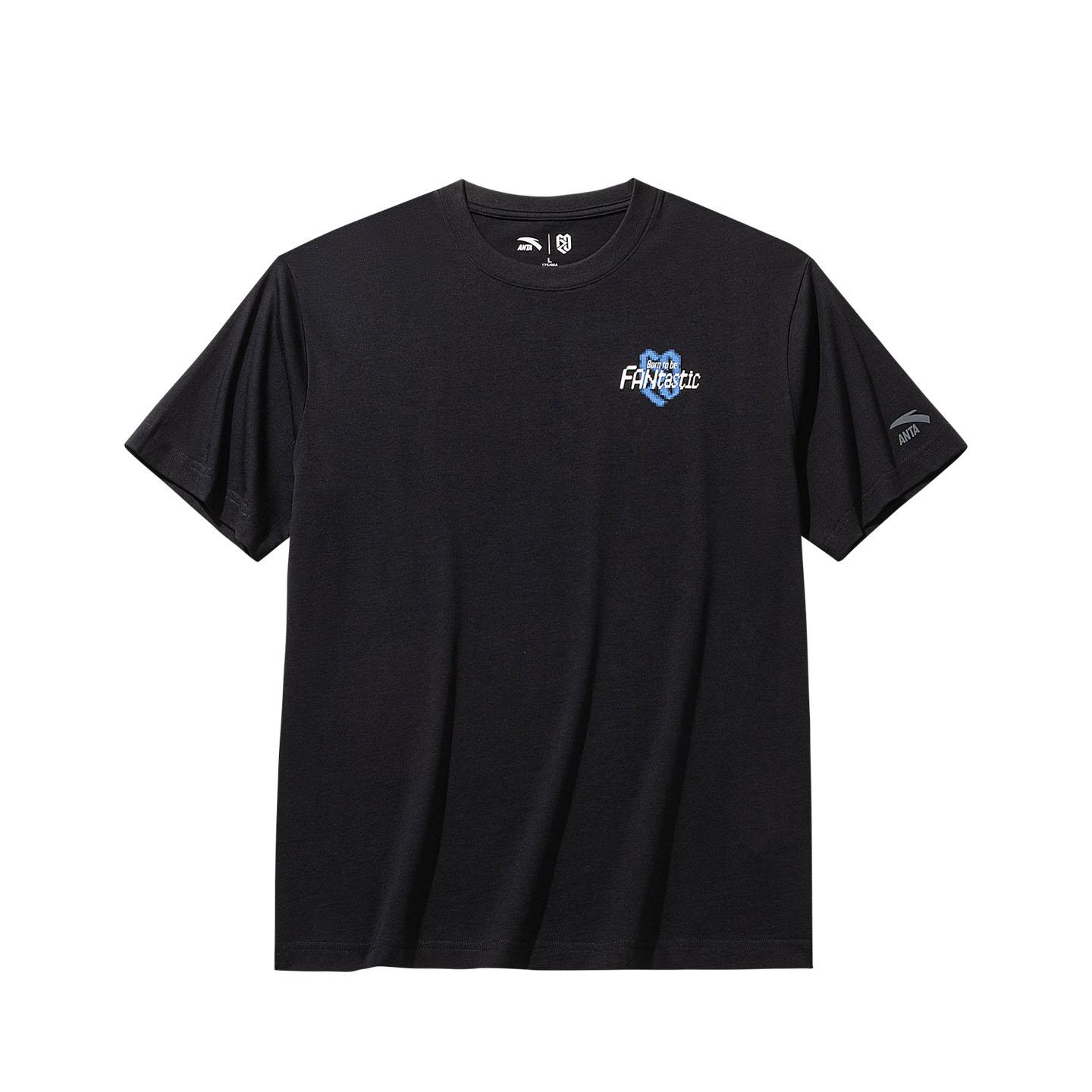 Anta Fan Zhendong Series Knitted Short Sleeve Comfortable T-Shirt Unisex Tops Basic-Black 172638102R-6 XS